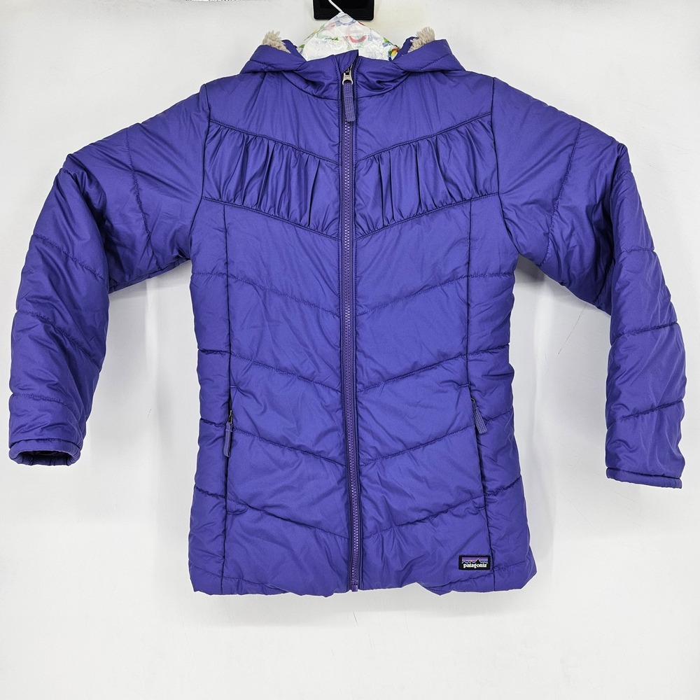 Patagonia Puffer Jacket Girls Large Wintry Snow Coat Purple Hoodie
